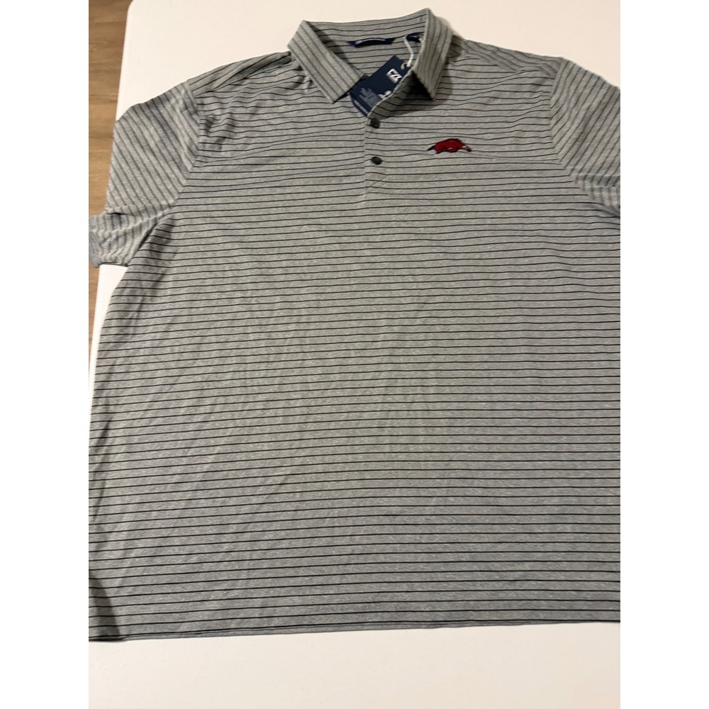 Cutter & Buck Mens Arkansas Razorbacks Striped Polo Shirt Grey XXL NWT